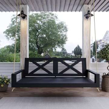 Malvern Twin Wood Porch Swing Bed in Black Paint, Amish Handcrafted Daybed Style Swing