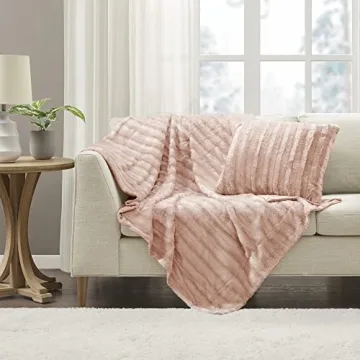 Madison Park Duke Reversible Long Faux Fur and Micro Fur Throw 50x60 Super Soft Lush Comfort