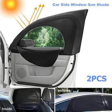 LoyaForba 2Pcs Car Window Shade, Zipper Breathable Side Sun Mesh, Auto Stretchy Front Rear Curtain S...