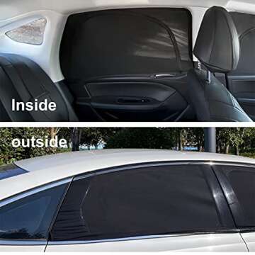 LoyaForba 2Pcs Car Window Shade, Zipper Breathable Side Sun Mesh, Auto Stretchy Front Rear Curtain Sun Rays Cover Screen for Baby, Universal Vehicle Camping Privacy Protection (Front/33.5''×20.5'')