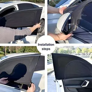 LoyaForba 2Pcs Car Window Shade, Zipper Breathable Side Sun Mesh, Auto Stretchy Front Rear Curtain Sun Rays Cover Screen for Baby, Universal Vehicle Camping Privacy Protection (Front/33.5''×20.5'')