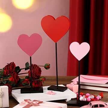 Spiareal 3 Pcs Valentine's Day Heart Wooden Sign Heart Shape Tall Standing Table Sign Love Decor Val...