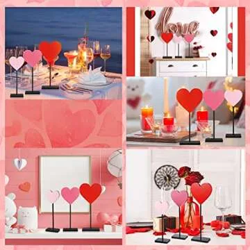 Spiareal 3 Pcs Valentine's Day Heart Wooden Sign Heart Shape Tall Standing Table Sign Love Decor Valentine's Day Wooden Signs for Home Farmhouse Table Centerpiece Decorations(Fresh)