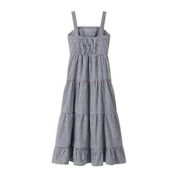 XPONNI Gingham Dress Lobster Summer Maxi Dresses for Women 2024 Shrimp Long Dress Flowy Ruffle Linen Sun Dress (Black,S,Small)