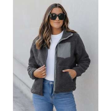 luvamia Sherpa Jacket Women Trendy Zip Up Fleece Jacket Womens Winter Coats For Women Sherpa Shacket...