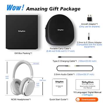Srhythm NiceComfort 95 Hybrid Noise Cancelling Headphones,Wireless Bluetooth Headset with Transparency Mode,HD Sound