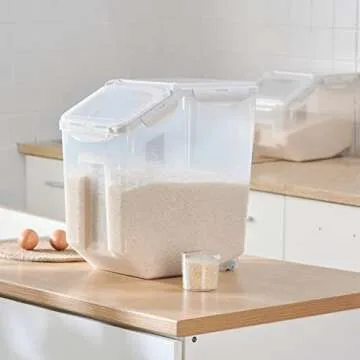 HANAMYA 15 Liter / 30 lbs Rice Storage Container with Measuring Cup, BPA free, For Rice | Grain | Pe...
