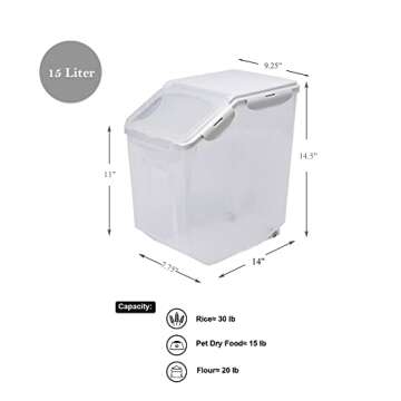 HANAMYA 15 Liter / 30 lbs Rice Storage Container with Measuring Cup, BPA free, For Rice | Grain | Pet Food | Flour, 2 counts, Clear