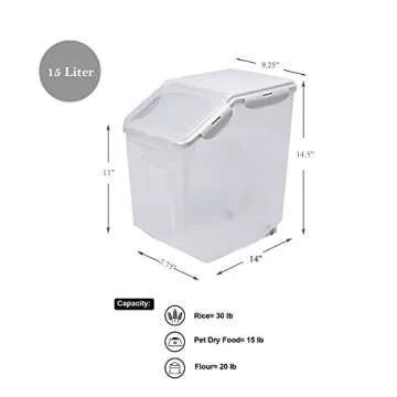 HANAMYA 15 Liter / 30 lbs Rice Storage Container with Measuring Cup, BPA free, For Rice | Grain | Pet Food | Flour, 2 counts, Clear