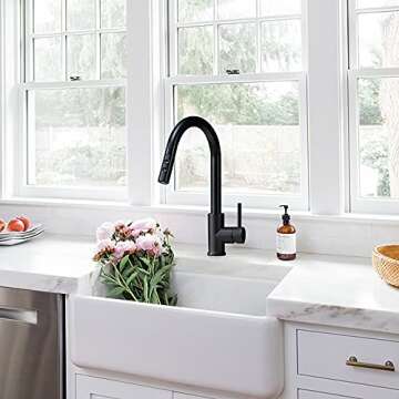 KINFAUCETS Black Kitchen Faucet with Pull Down Sprayer,Single Handle Pull Out Kitchen Sink Faucet,Co...