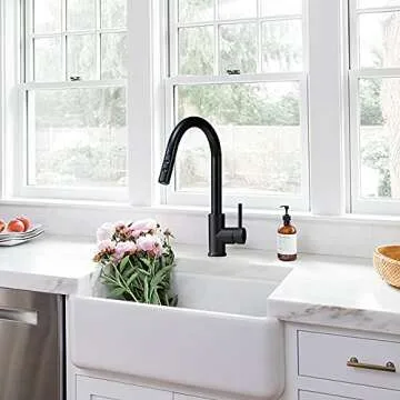 KINFAUCETS Black Kitchen Faucet with Pull Down Sprayer,Single Handle Pull Out Kitchen Sink Faucet,Co...