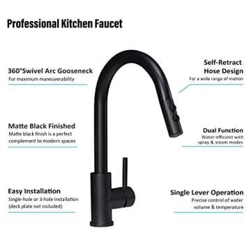 KINFAUCETS Black Kitchen Faucet with Pull Down Sprayer,Single Handle Pull Out Kitchen Sink Faucet,Commercial Farmhouse RV Bar Utility Kitchen Faucets