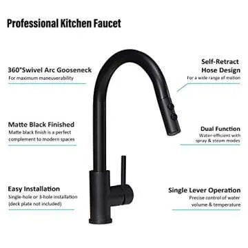 KINFAUCETS Black Kitchen Faucet with Pull Down Sprayer,Single Handle Pull Out Kitchen Sink Faucet,Commercial Farmhouse RV Bar Utility Kitchen Faucets