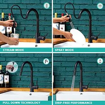 KINFAUCETS Black Kitchen Faucet with Pull Down Sprayer,Single Handle Pull Out Kitchen Sink Faucet,Commercial Farmhouse RV Bar Utility Kitchen Faucets