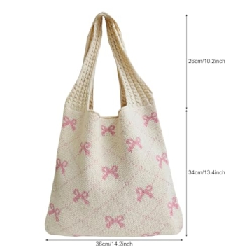 Ovida Bow Tie Crochet Bags for Women Summer Travel Beach Tote Bag Y2k Aesthetic Knit Bag Fairy Grunge Accessories