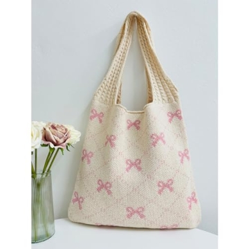 Ovida Bow Tie Crochet Bags for Women Summer Travel Beach Tote Bag Y2k Aesthetic Knit Bag Fairy Grunge Accessories