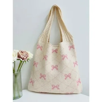 Ovida Bow Tie Crochet Bags for Women Summer Travel Beach Tote Bag Y2k Aesthetic Knit Bag Fairy Grunge Accessories