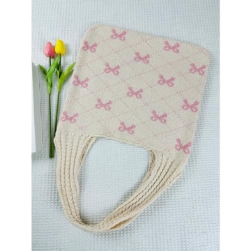 Ovida Bow Tie Crochet Bags for Women Summer Travel Beach Tote Bag Y2k Aesthetic Knit Bag Fairy Grunge Accessories