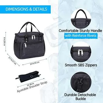 TOMULE Insulated Lunch Bag for Men Women - 3+years old (8.5L, Black)