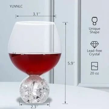 YLNNLC 20oz Wine Glasses, Red Wine Glasses Set of 4, Crystal Wine Glasses with Ball Base. Gift for Wine Tasting, Anniversary, Birthday. Wine Glasses for Unique Wine Glasses Gifts, Large Wine Glasses