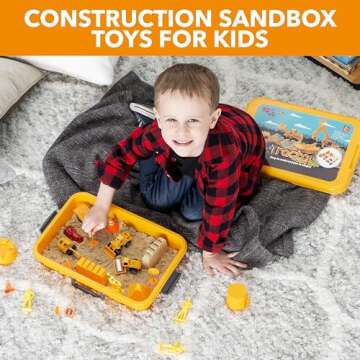 BUILD ME Construction Sandbox Toys for Kids with 2 lbs Play Sund, Bulldozer, and Figures -Tractor Sand Playset - Children Toys 3-5 Boys, Farm Sand Play Set, Indoor Sand Toy, Mini Construction Toys