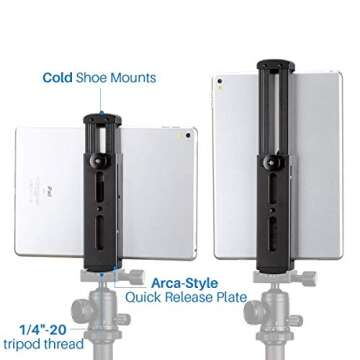 Tablet Tripod Mount Adapter Adjustable Stand Holder Aluminum with Cold Shoe Quick Release Plate Lrac...