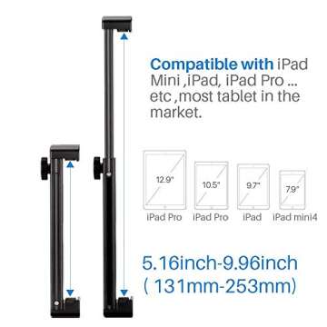 Tablet Tripod Mount Adapter Adjustable Stand Holder Aluminum with Cold Shoe Quick Release Plate Lracket for Video Recording Vlogging Universal for iPad Mini/iPad 4/iPad Pro/Surface Pro (Aluminum)