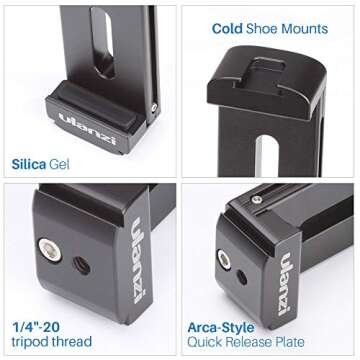 Tablet Tripod Mount Adapter Adjustable Stand Holder Aluminum with Cold Shoe Quick Release Plate Lracket for Video Recording Vlogging Universal for iPad Mini/iPad 4/iPad Pro/Surface Pro (Aluminum)