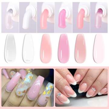 Makartt Poly Nail Gel Kit: 6 Clear Pink White Colors Gel Builder for Gel Nail Extension Set, Long La...