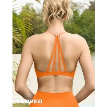 YEOREO Workout Sports Bras for Women Padded Backless Gym Bra Lorelie Light Impact Strappy Criss Cross Yoga Crop Top Orange M