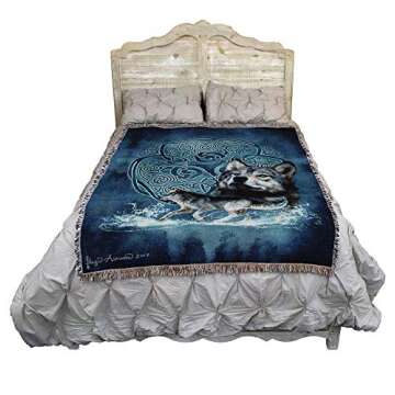 Celtic Wolves Blanket by Brigid Ashwood - USA Made Cotton Throw - 72x54