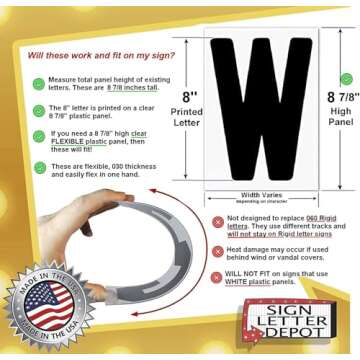 Marquee Letters for Portable Road Signs - 8 Inch Black Letters, Red Numbers on 8 7/8 Inch Flexible 030 mil Panel, Sign Letter Depot - Made in USA