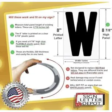 Marquee Letters for Portable Road Signs - 8 Inch Black Letters, Red Numbers on 8 7/8 Inch Flexible 030 mil Panel, Sign Letter Depot - Made in USA