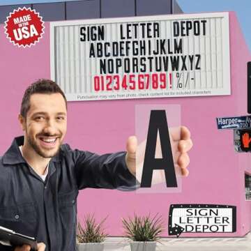 Marquee Letters for Portable Road Signs - 8 Inch Black Letters, Red Numbers on 8 7/8 Inch Flexible 030 mil Panel, Sign Letter Depot - Made in USA