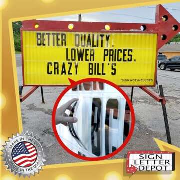 Marquee Letters for Portable Road Signs - 8 Inch Black Letters, Red Numbers on 8 7/8 Inch Flexible 030 mil Panel, Sign Letter Depot - Made in USA