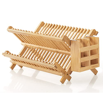 HBlife Bamboo Folding Dish Rack - Space-Saving Drying Solution