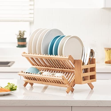HBlife Bamboo Folding Dish Rack - Space-Saving Drying Solution