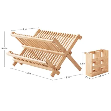 HBlife Bamboo Folding Dish Rack - Space-Saving Drying Solution