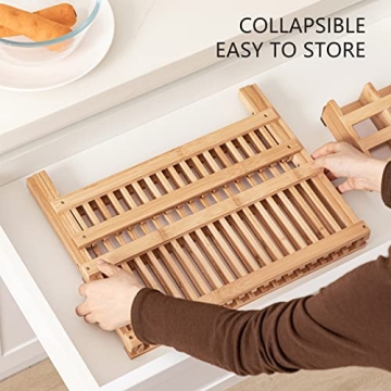 HBlife Bamboo Folding Dish Rack - Space-Saving Drying Solution