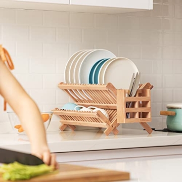 HBlife Bamboo Folding Dish Rack - Space-Saving Drying Solution