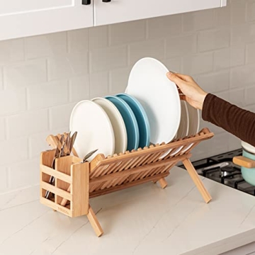 HBlife Bamboo Folding Dish Rack - Space-Saving Drying Solution