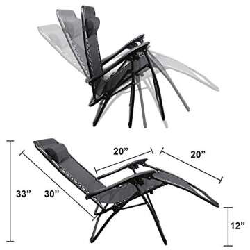 Flex HQ Zero Gravity Chairs Recliner Lounge Patio Chairs Set of 2 Black