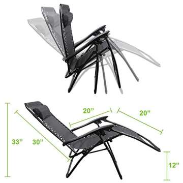 Flex HQ Zero Gravity Chairs Recliner Lounge Patio Chairs Set of 2 Black