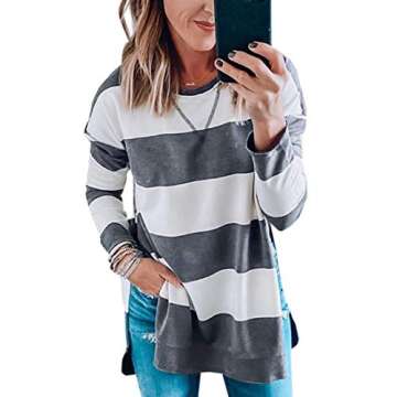 Angashion Women's Sweatshirts - Casual Leopard Print Crewneck Long Sleeve Oversized Pullover Tunic T Shirts Tops 379 Grey L