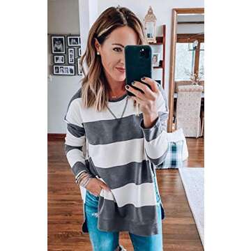 Angashion Women's Sweatshirts - Casual Leopard Print Crewneck Long Sleeve Oversized Pullover Tunic T Shirts Tops 379 Grey L