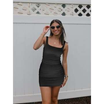 BORIFLORS Women's Casual Basic Tank Top Sexy Sleeveless Bodycon Mini Club Dress,Medium,Black