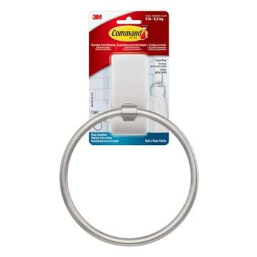 Command Hand Towel Holder Satin Nickel with Water Resistant Command Strips, Rust Resistant Bathroom ...