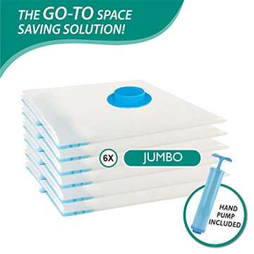 6 Jumbo Vacuum Storage Bags for Space Saving & Travel Organization