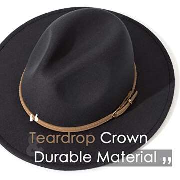 Lisianthus Women Classic Felt Fedora Wide Brim Hat with Belt Buckle A-Dark Grey