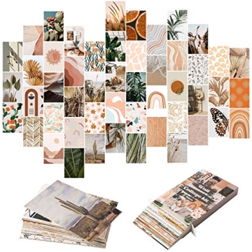 50PCS Boho Aesthetic Wall Collage Kit - Peach Teal Decor for Girls & Teens